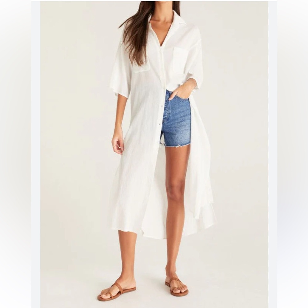 Z Supply White Lina Button-Up Shirt Duster /Dress. Size M/L